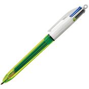 Penna a sfera a scatto multifunzione 4 Colors Fluo  - punta 1,0/1,6mm - 4 colori fluo - fusto giallo fluorescente - Bic - conf. 12 pezzi