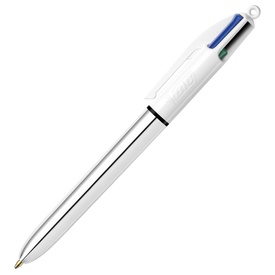Penna a sfera a scatto multifunzione 4 Colors Shine Silver - punta 1,0mm - nero, blu, rosso, verde  - Bic - conf. 12 pezzi