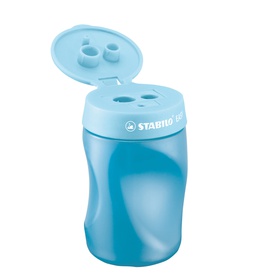 Temperamatite Easy con contenitore  - 3 fori - ergonomico - blu - per mancini - Stabilo