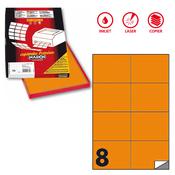 Etichetta adesiva C512 - permanente - 105x74 mm - 8 etichette per foglio - arancio fluo - Markin - scatola 100 fogli A4
