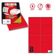 Etichetta adesiva C512 - permanente - 105x74 mm - 8 etichette per foglio - rosso fluo - Markin - scatola 100 fogli A4