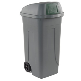 Bidone mobile Push - con coperchio - 49x54x95 cm - 100 L - grigio/verde- Mobil Plastic