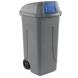 Bidone mobile Push - con coperchio - 49x54x95 cm - 100 L - grigio/blu -Mobil Plastic