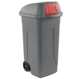 Bidone mobile Push - con coperchio - 49x54x95 cm - 100 L - grigio/rosso- Mobil Plastic