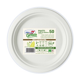 Piatto frutta monouso - rotondo - diametro 17 cm - cellulosa - bianco -Dopla Green - conf. 50 pezzi