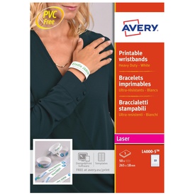 Braccialetti identificativi stampabili - 5 fogli - 10 et/fg - A4 - PE -bianco - Avery