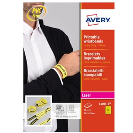 Braccialetti identificativi stampabili - 5 fogli - 10 et/fg - A4 - PE -giallo - Avery