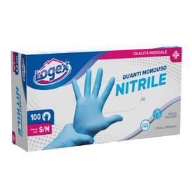 Guanti in nitrile non talcato - per uso medicale - taglia S/M - azzurro- Logex Professional - scatola 100 pezzi