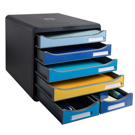 Cassettiera Big Box Maxi Bee Blue - 6 cassetti A4 - nero/multicolore - Exacompta