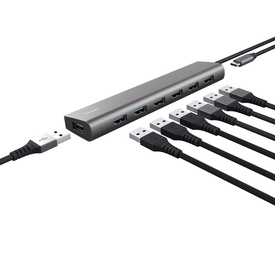 Hub Halyx - 7 porte - USB 3.2 Gen 1 - alluminio - grigio - Trust